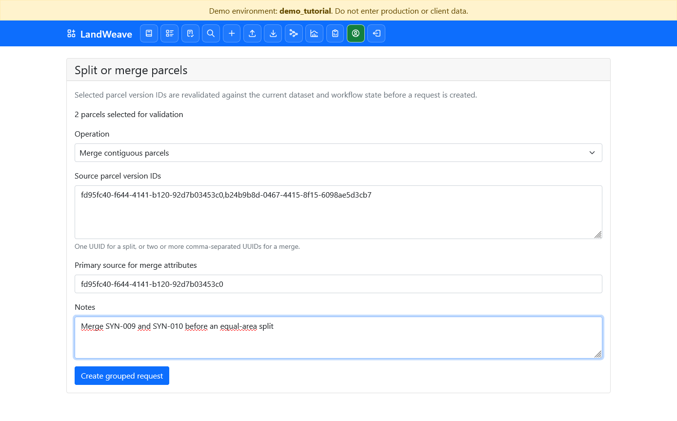 Editor preparing the grouped merge request